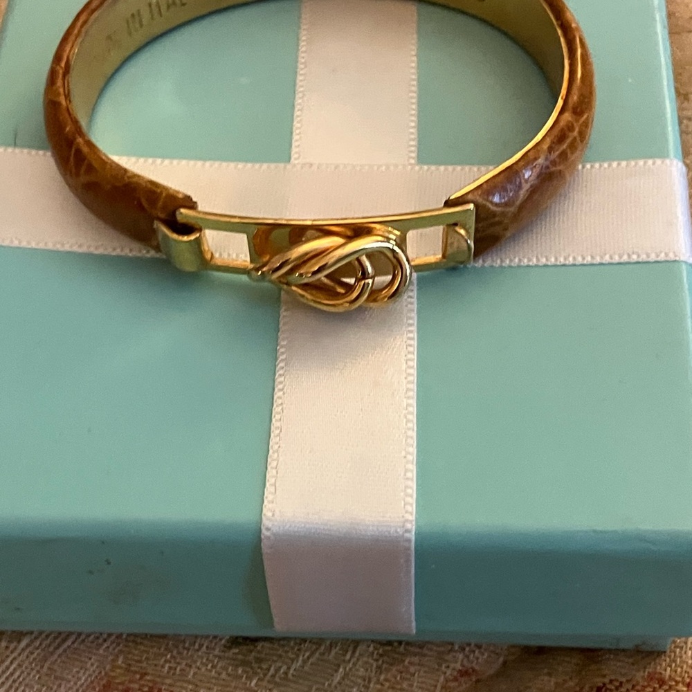 Greta Elegant 24 karat plated Brown Snakeskin leather Knot Bracelet & gift box